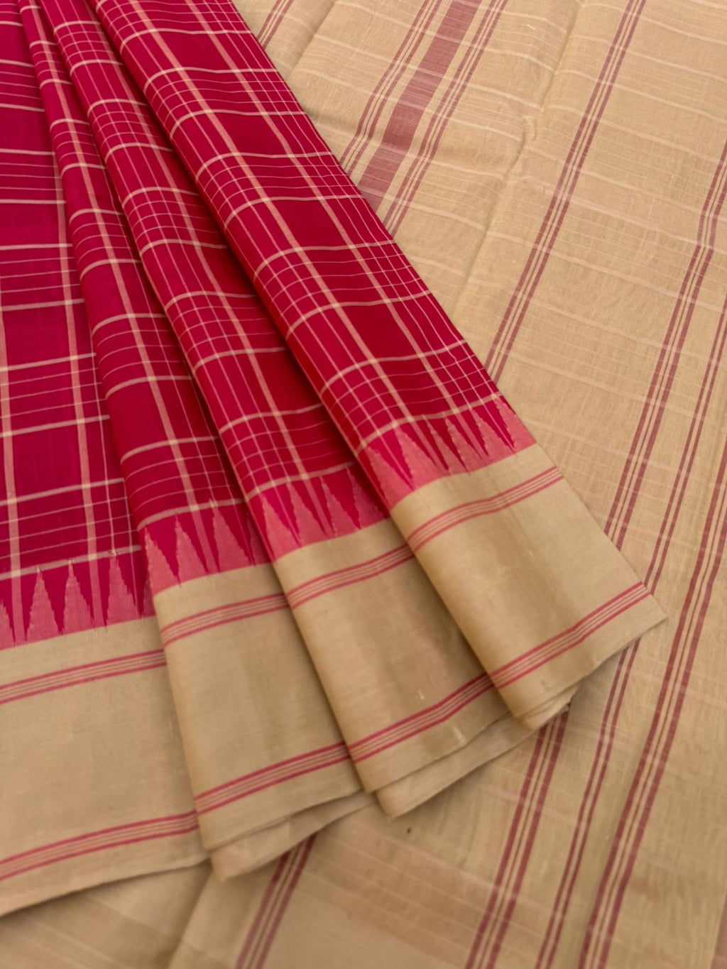 Signature Silk Cotton -red and sandal wood interlocking woven chex