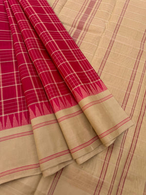 Signature Silk Cotton -red and sandal wood interlocking woven chex
