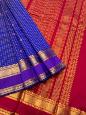 Woven Motifs Silk Cotton - ink blue and deep red kattam buttas