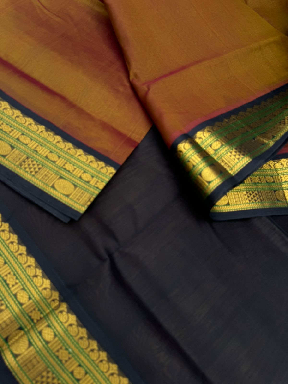 Korvai Silk Cottons - honey bronze and blue
