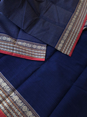 Mangalavastaram - deep dark blue Podi kattam with grandest pallu