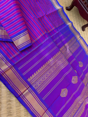 Vari - Stripes woven Kanchivaram | violet and pink
