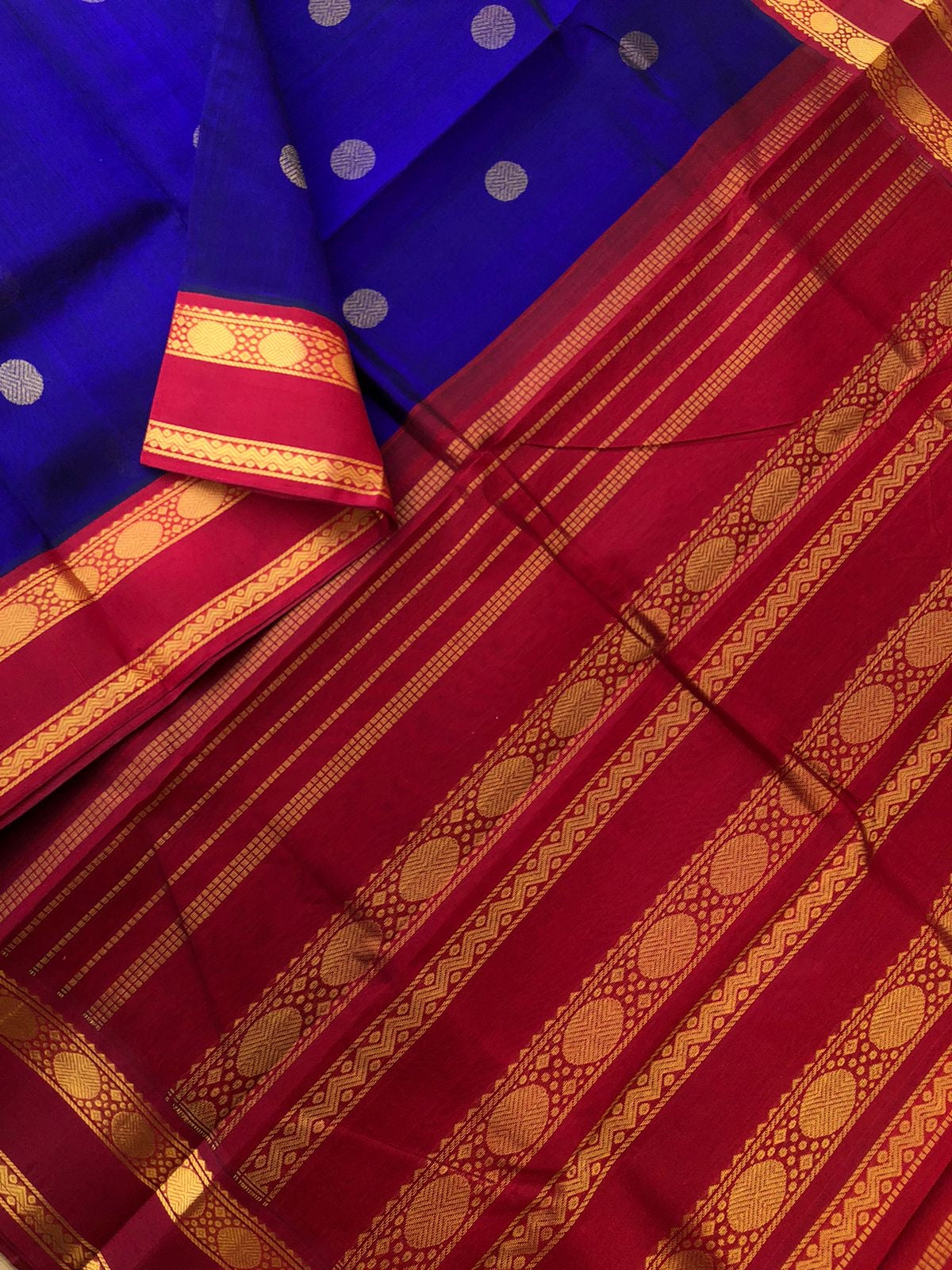 Bliss of Korvai Silk Cottons - deep ink blue and maroon