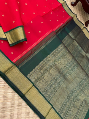 Meenakshi - Heirloom Korvai Kanchivaram - tomato red and Meenakshi green