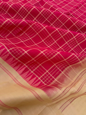 Signature Silk Cotton -red and sandal wood interlocking woven chex