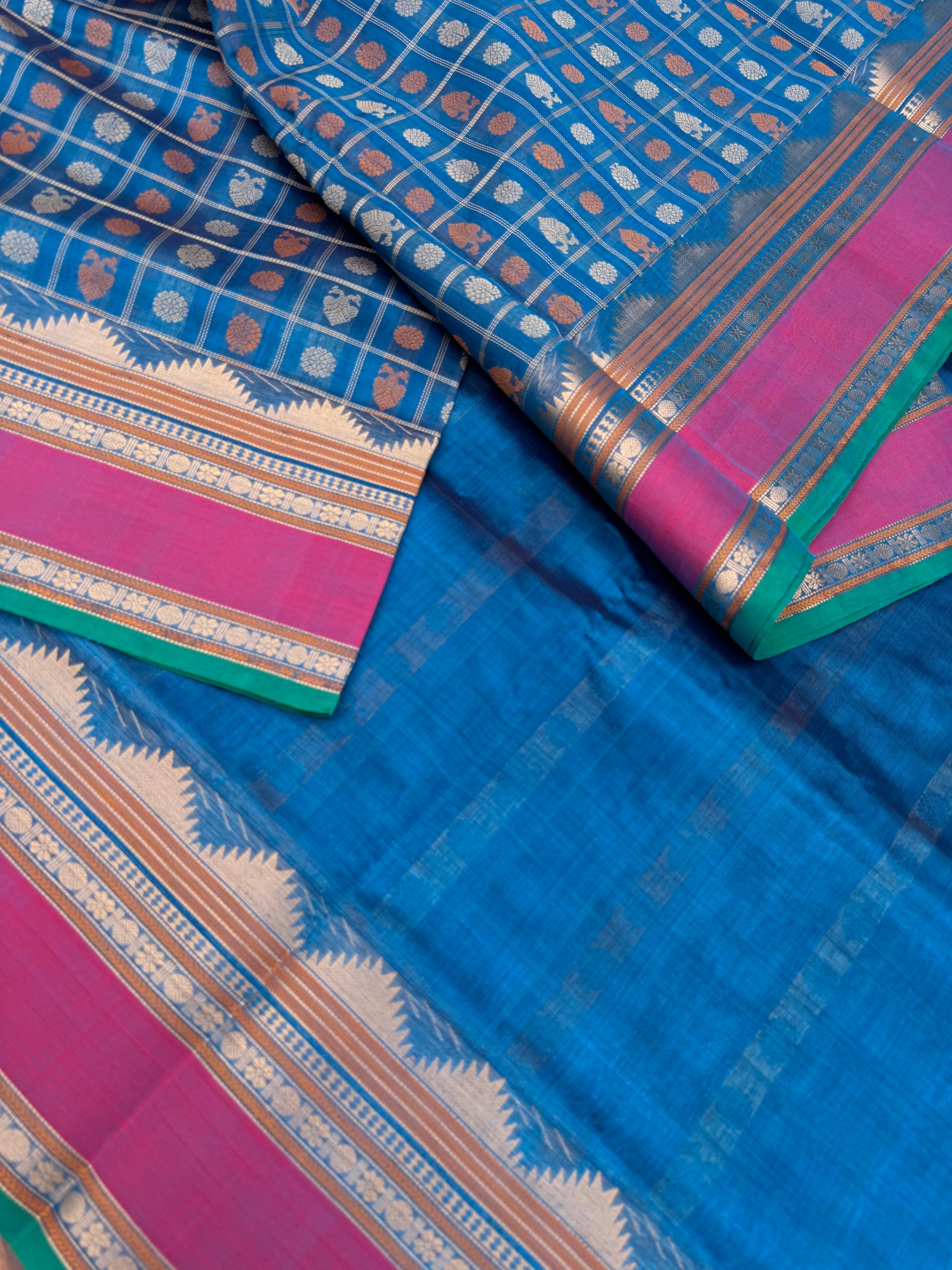 Woven Motifs Silk Cotton - burnt blue 1000 buttas