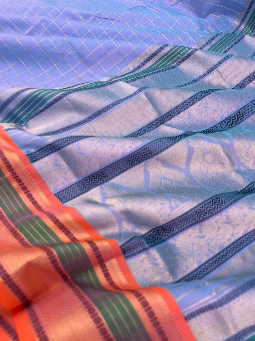 Zari Kissed Silk Cotton -a pastel dual tone blue muthukattam