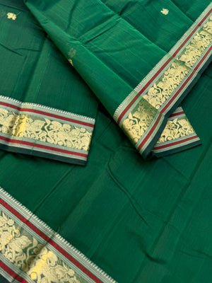 Zari Touched Mangalavastaram - meenakshi green with horse borders