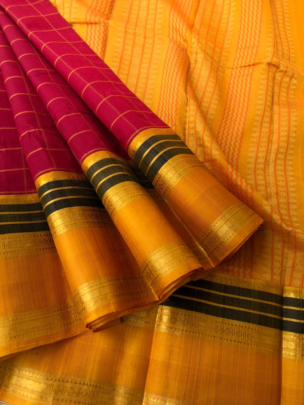Divyam - Korvai Silk Cotton with Pure Silk Woven Borders - deep kum kum red and mustard