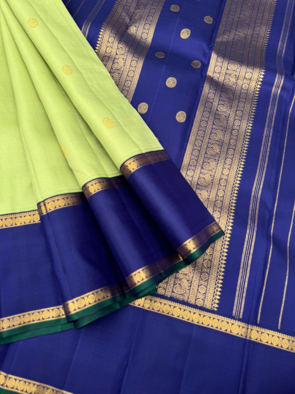 Meenakshi - Heirloom Korvai Kanchivaram - stunning most beautiful pastel pista green and deep ink blue