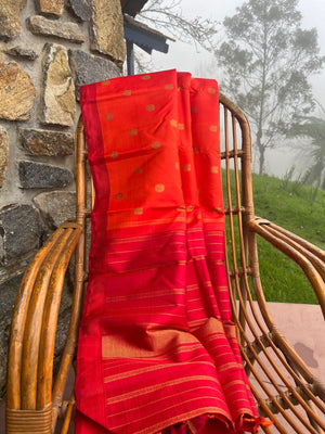 Meenakshi - Heirloom Kanchivaram - simple and best orange and pink with mayil chackaram woven buttas
