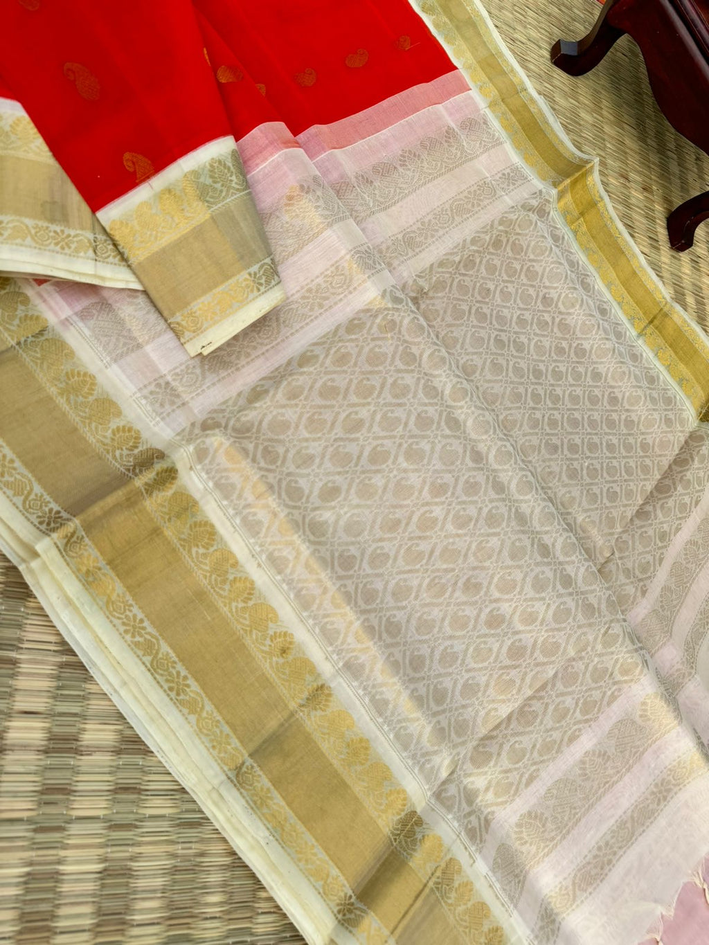 Korvai Silk Cotton - burnt orange and gold ivory