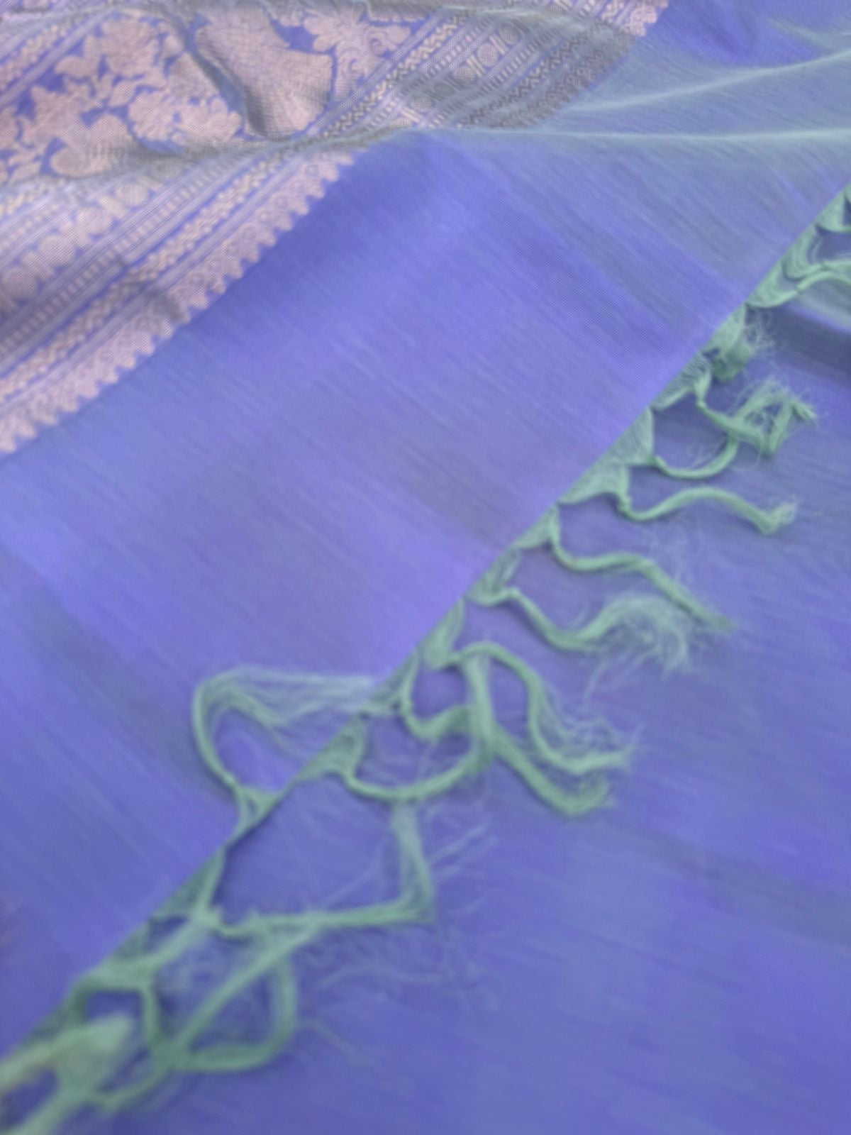Zari Kissed Silk Cotton - pastel pale lavender with ribbon borders