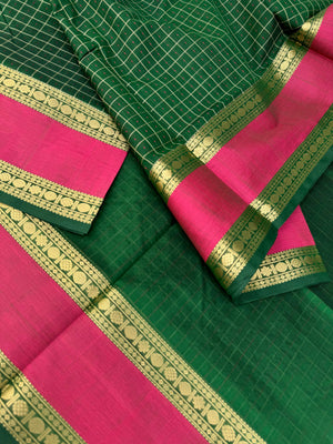 Woven Motifs Silk Cotton - Meenakshi green lakshadeepam