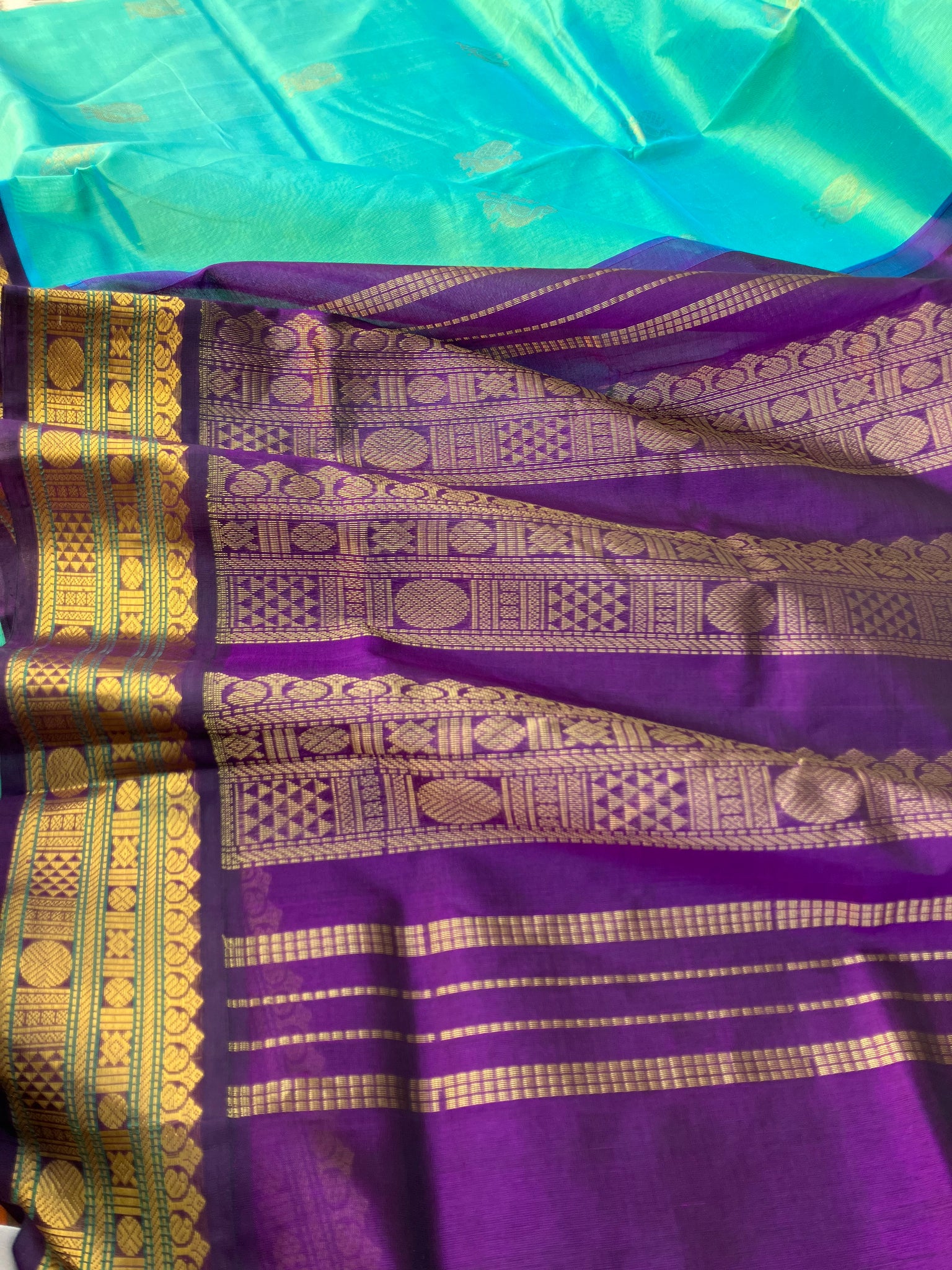 Korvai Silk Cotton - dual tone turquoise and deep purple