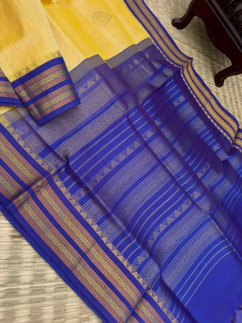 Korvai Silk Cottons - butterscotch yellow and royal blue