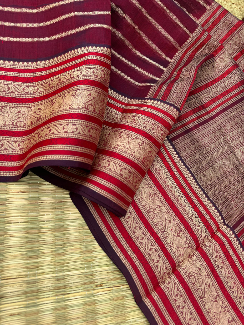 Woven Motifs Silk Cotton - deep maroon veldhari