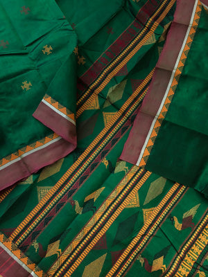 Woven Motifs Silk Cotton - deepest green Bomkai