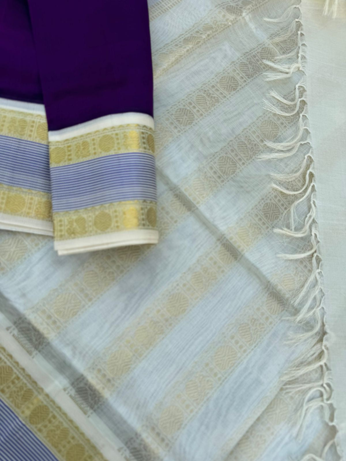Korvai Silk Cottons - brinjal purple and off white