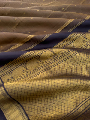 Leela - The bliss of small border Kanchivarams - very rare metallic bronze black coffee tone