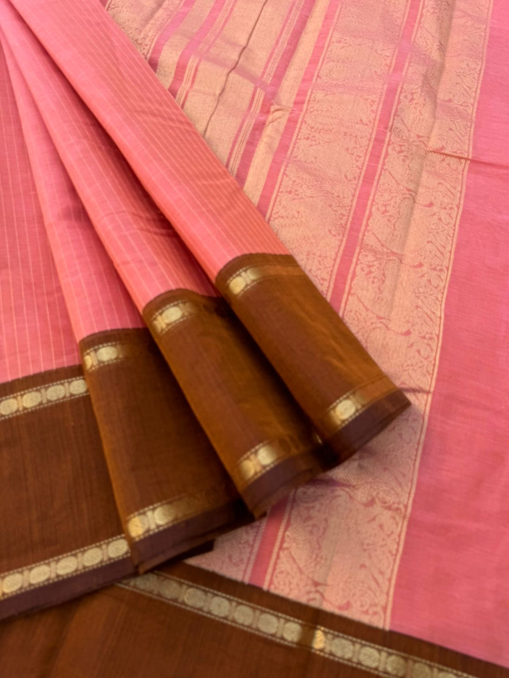 Zari Touched Mangalavastaram - pastel pink and caramel brown