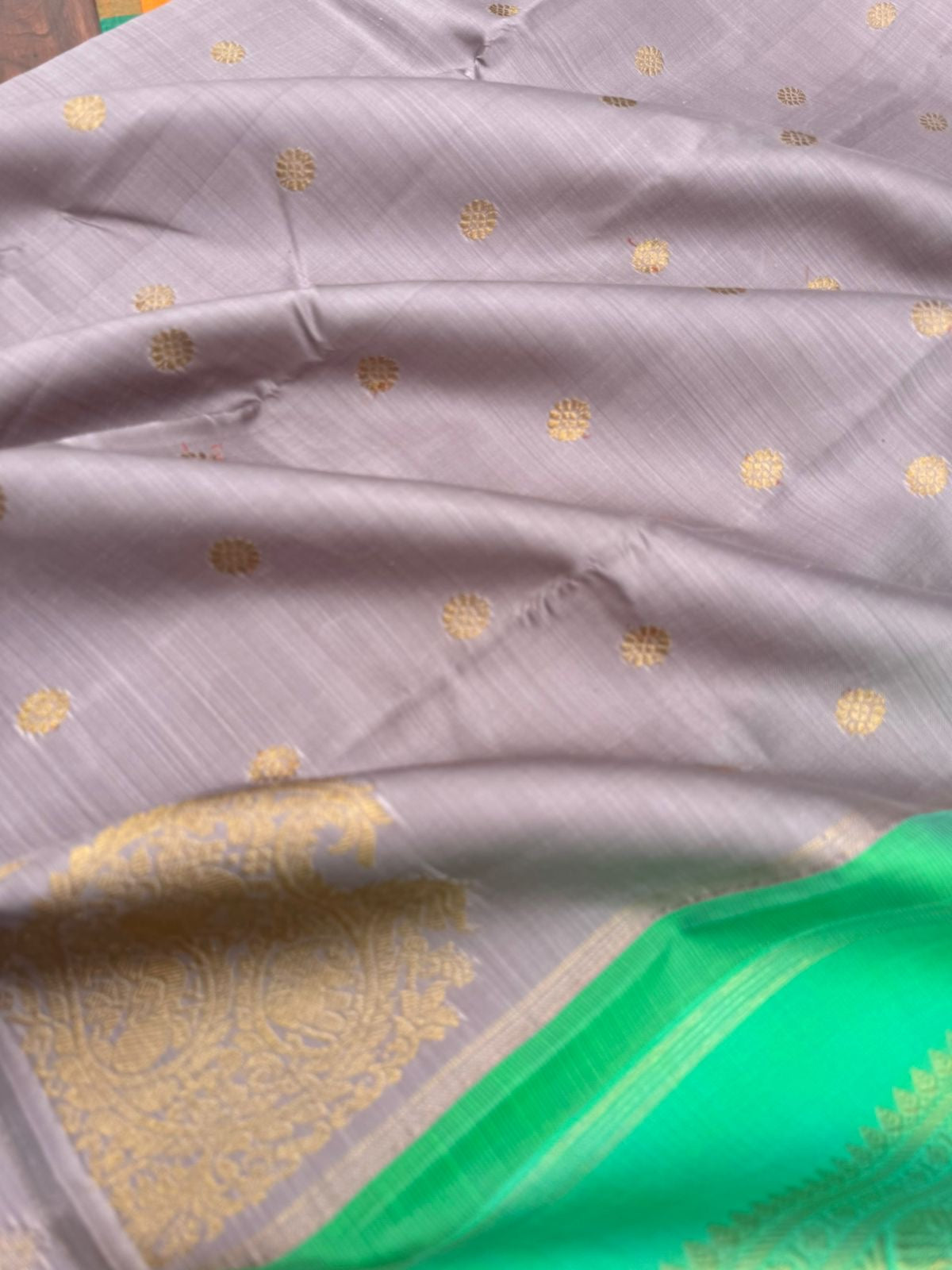 Mohaa - Rarest Borderless Kanchivarams -stunning silver grey and dual tone aqua