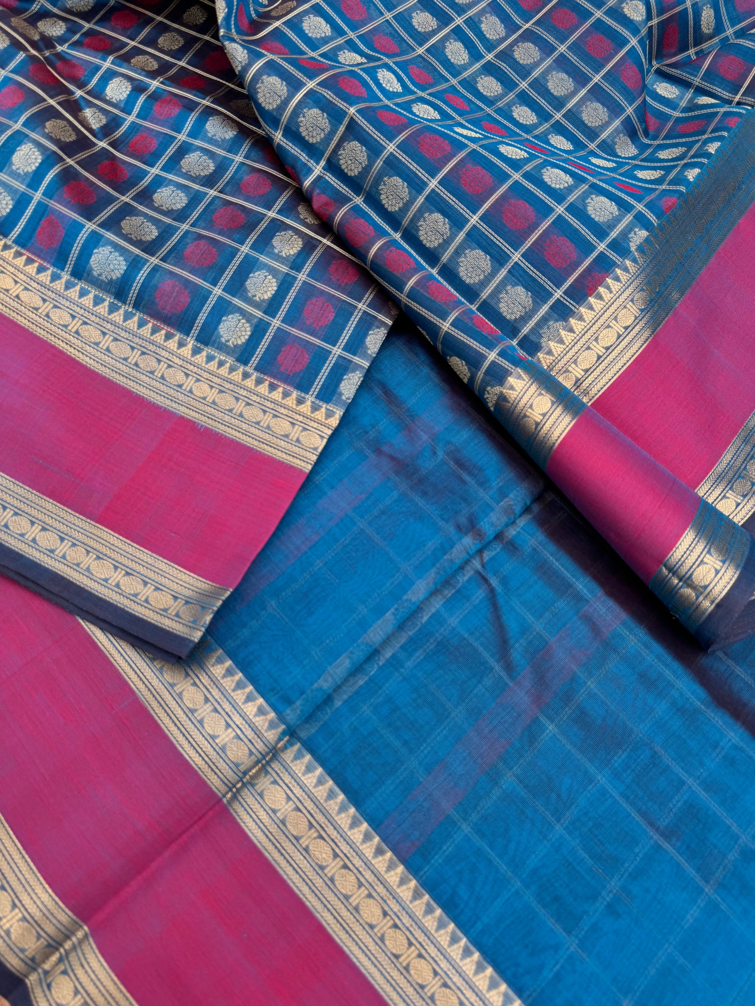 Woven Motifs Silk Cotton - a burnt blue 1000 buttas