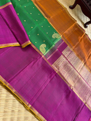 Tasteful Tall Border Kanchivarams - stunning Meenakshi green mubbagam with Ganga jammuna woven borders