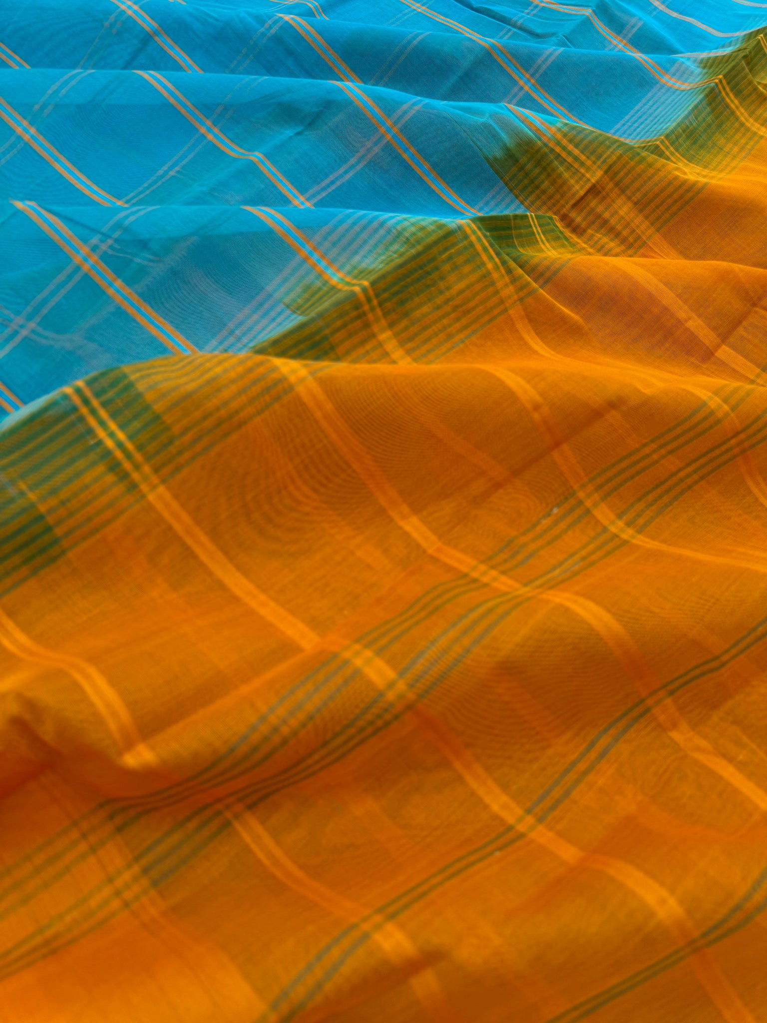 Pragatham - Contrast Play - ocean and dark mustard