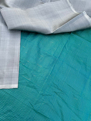 Niram - Celebrating of Full Plain Kanchivaram Silks Paired with Beautiful Blouses - gorgeous grey saree with teal podi kattam silk blouse