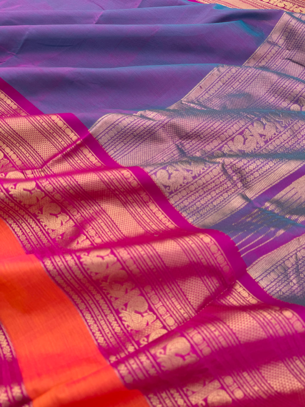 Zari Kissed Silk Cotton - a stunning violet blue grandest woven borders