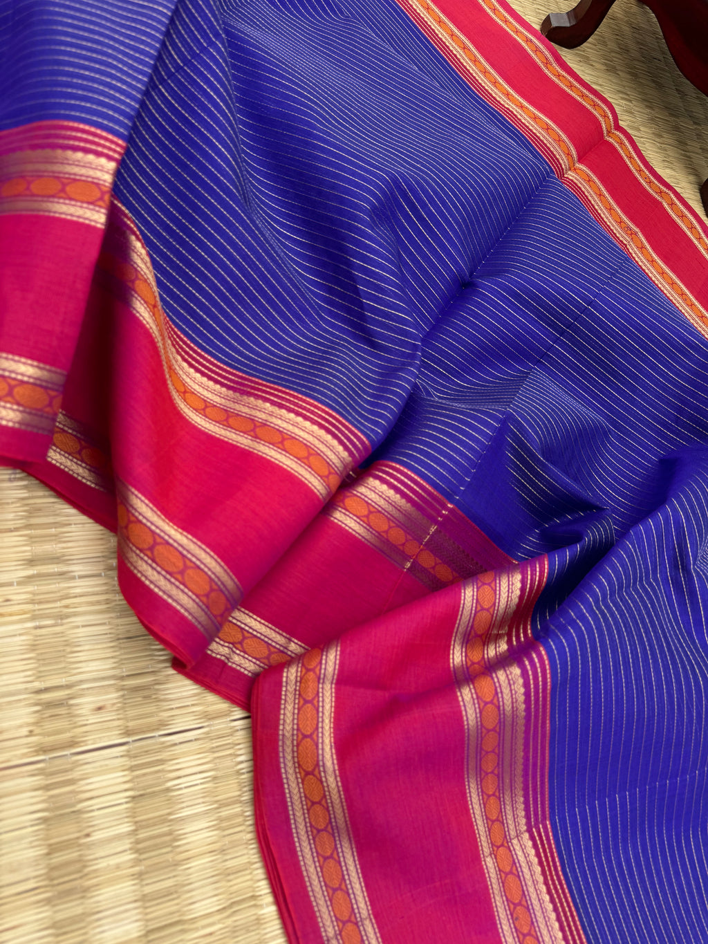 Zari Kissed Silk Cotton - royal blue vairaoosi with all traditional borders and pallu