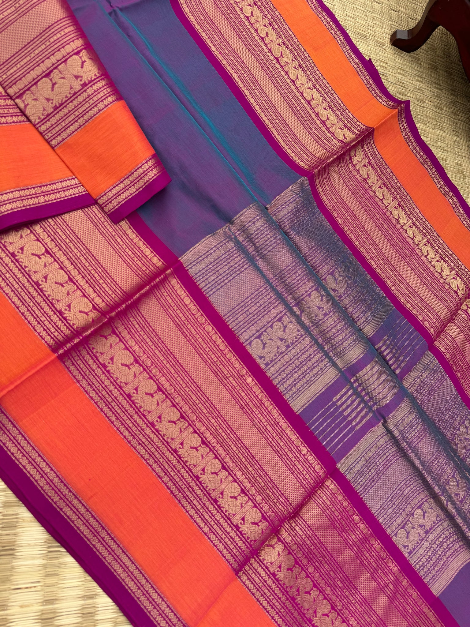 Zari Kissed Silk Cotton - a stunning violet blue grandest woven borders