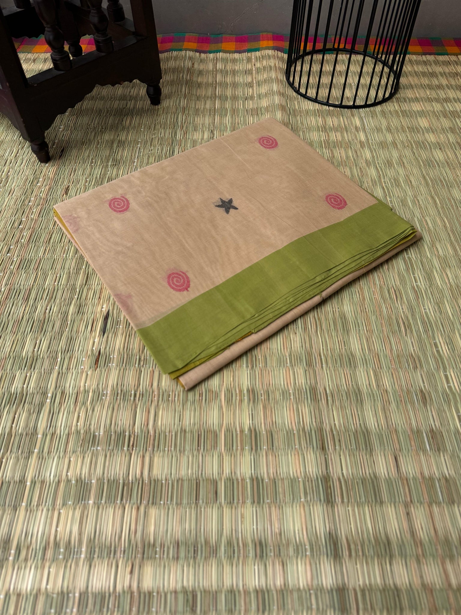 Pragatham - Contrast Play - beige cream and olive green