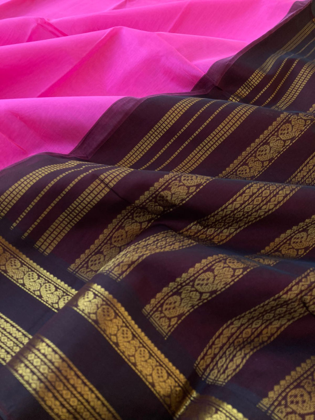Korvai Silk Cottons - rose pink and coffee