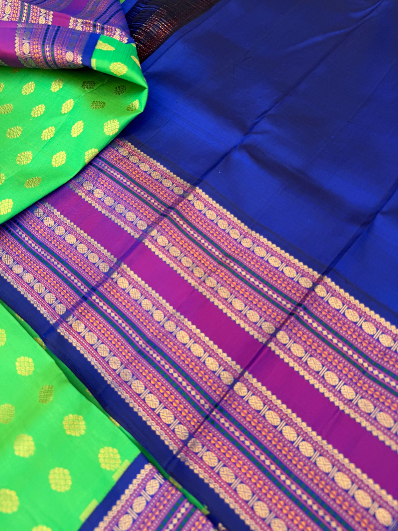Vintage Ragas on Kanchivarams - Apple green and ms blue full body kama ...