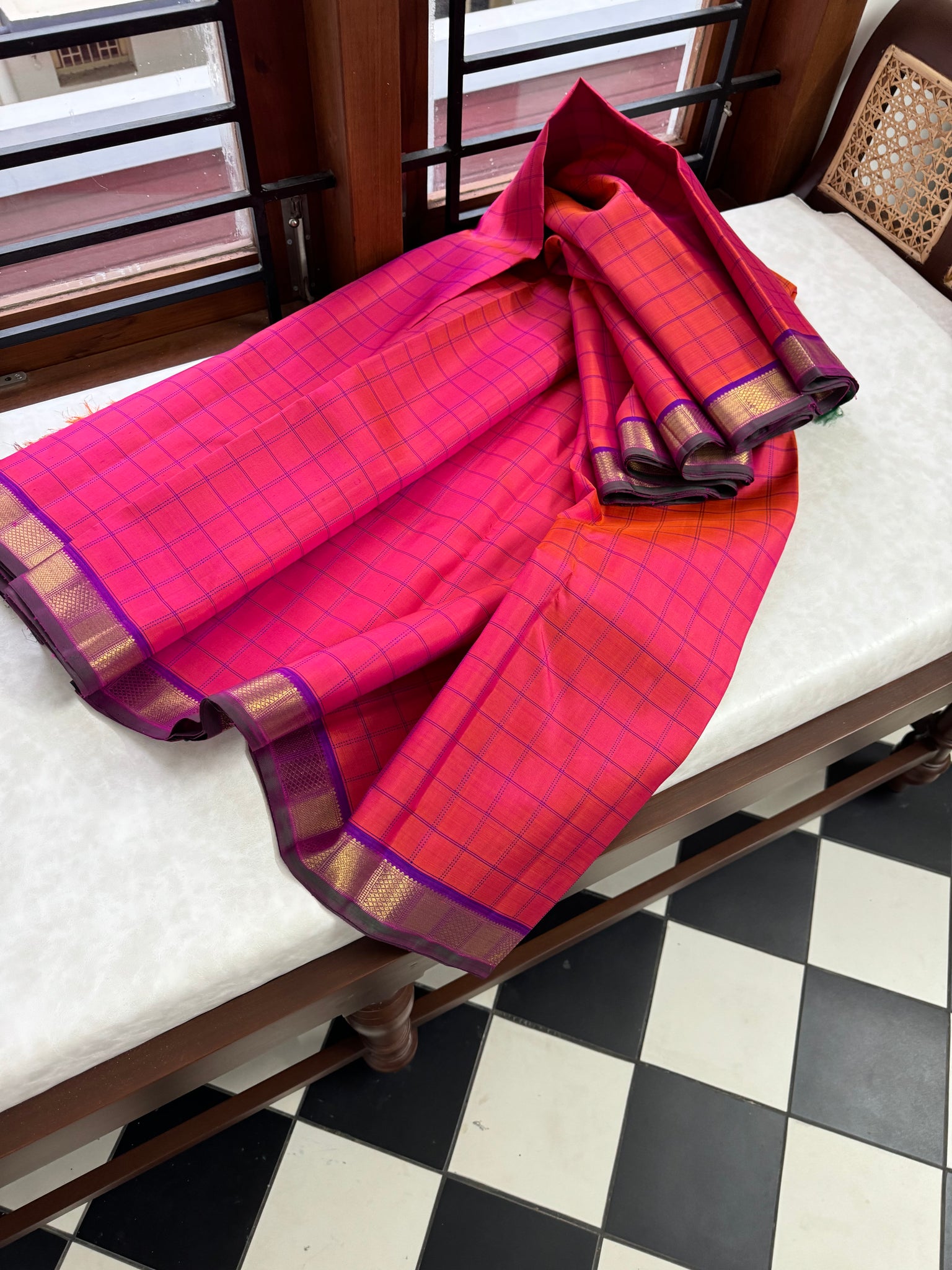 Adhyayam – The No Motifs Kanchivaram - a gorgeous orange short pink for people who love small borders