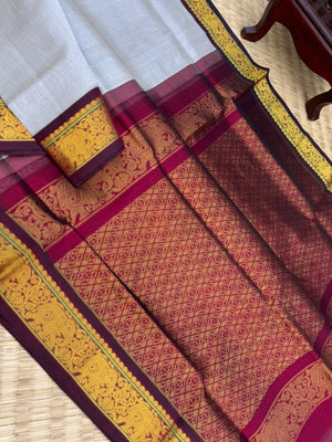 Korvai Silk Cottons - pale calcium grey and maroon
