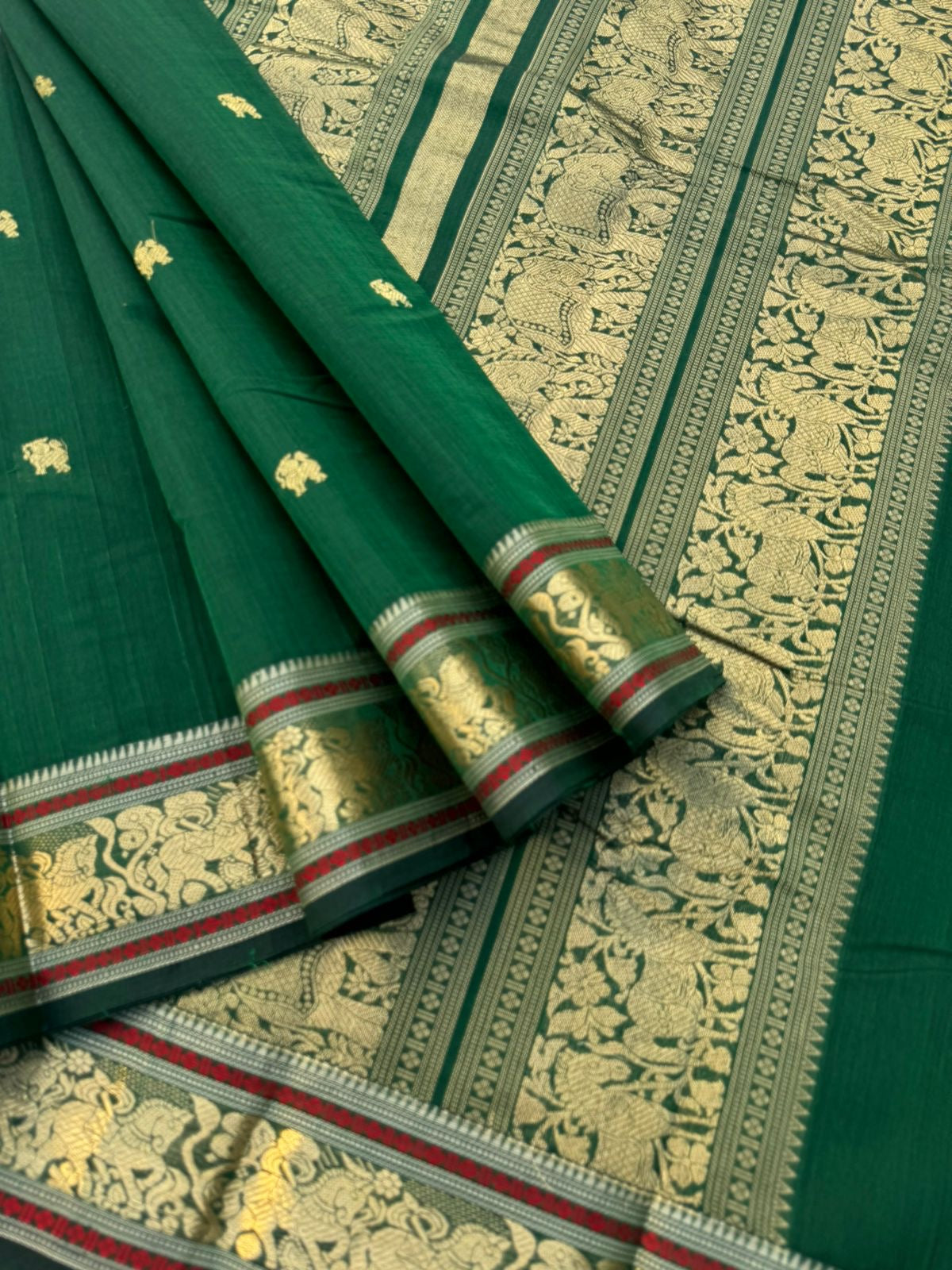 Zari Touched Mangalavastaram - meenakshi green with horse borders