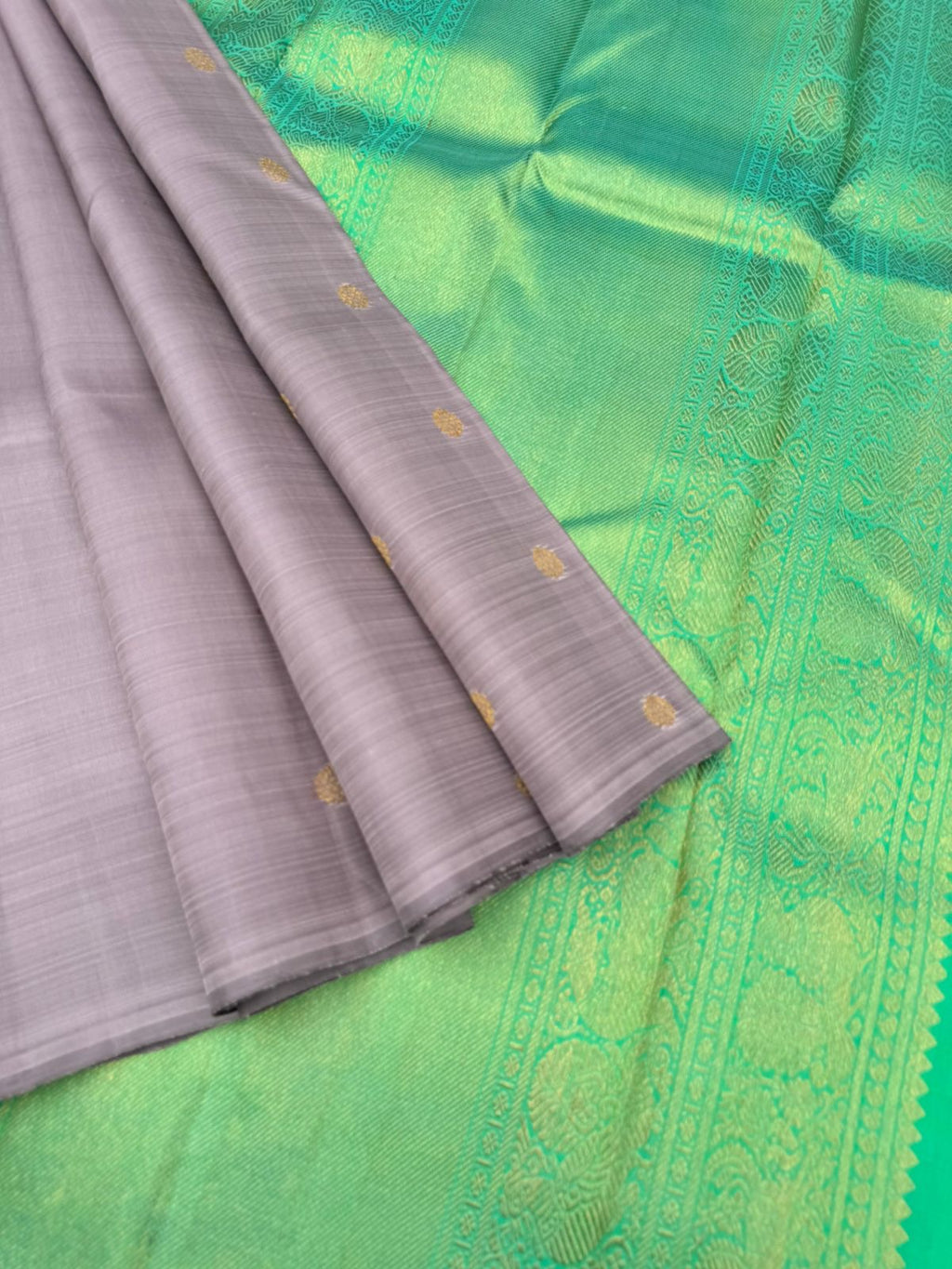 Mohaa - Rarest Borderless Kanchivarams -stunning silver grey and dual tone aqua