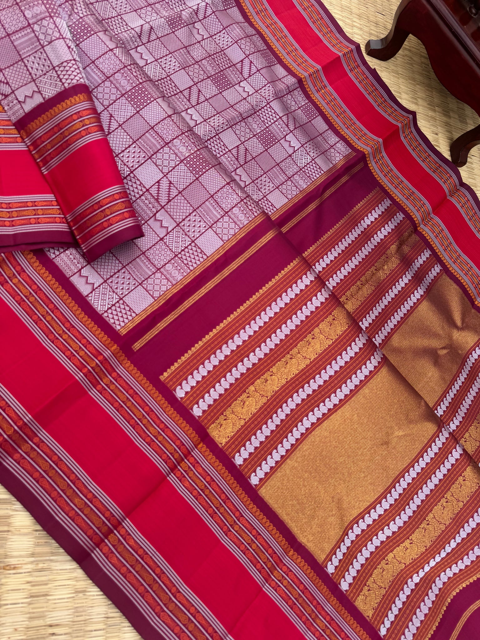 Vintage Ragas on Kanchivarams - deep dark maroon aaraku with 108 motif ...