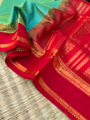 Korvai Silk Cotton - dual to aqua short green and red