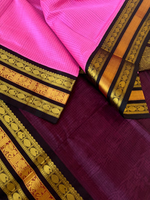 Korvai Silk Cotton - candy pink and coffee brown