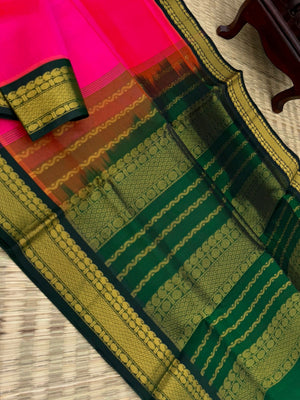 Korvai Silk Cottons - vibrant pink and Meenakshi green