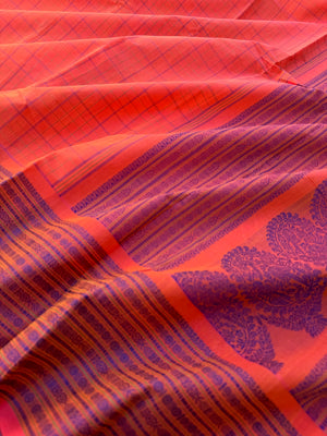 Mangalavastaram - peach orange fish pett woven borders