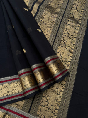 Zari Touched Mangalavastaram - black with horse borders