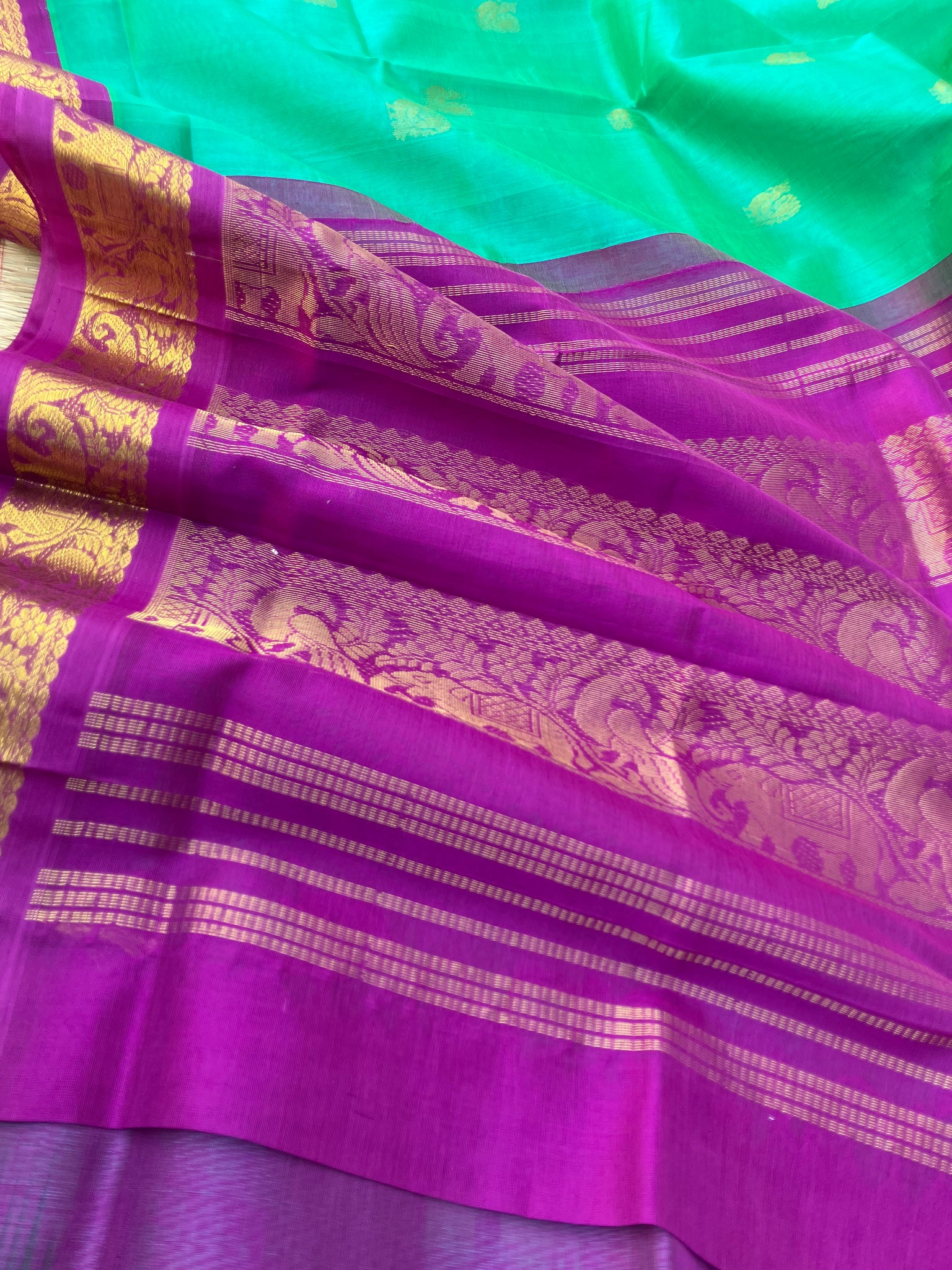 Korvai Silk Cotton - dual tone turquoise and purple