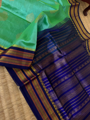Korvai Silk Cotton - aqua and dark blue