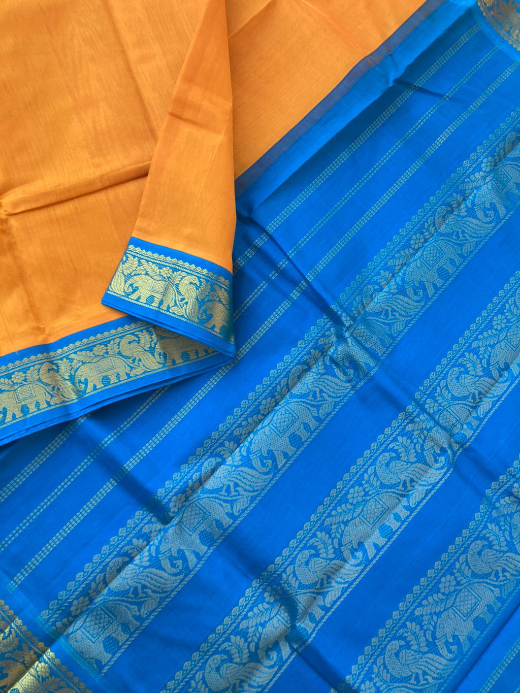 Korvai Silk Cottons - mustard and sulphate blue