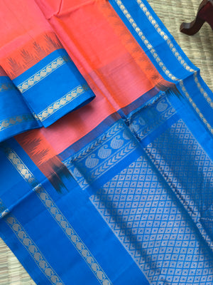 Korvai Silk Cotton - bubble gum pink and Anand blue